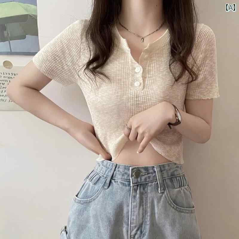 サマーニット レディース 2025年 冷感 ニット セーター 半袖 Tシャツ レディース 夏 小さめ スリム ハイウエスト ショート トップ