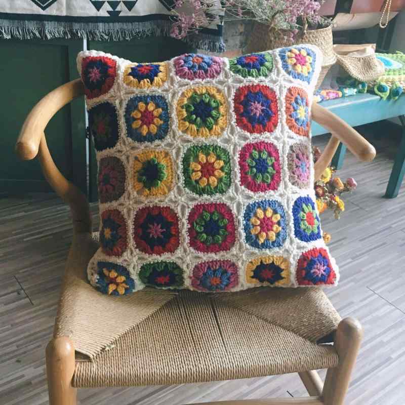 枕 座蒲団 なの かぎ 針 編みの 花 北欧の カントリー 枕 キルト 車 座蒲団 ルーラル地域 風の 小っちゃい 口さかしい デイジー