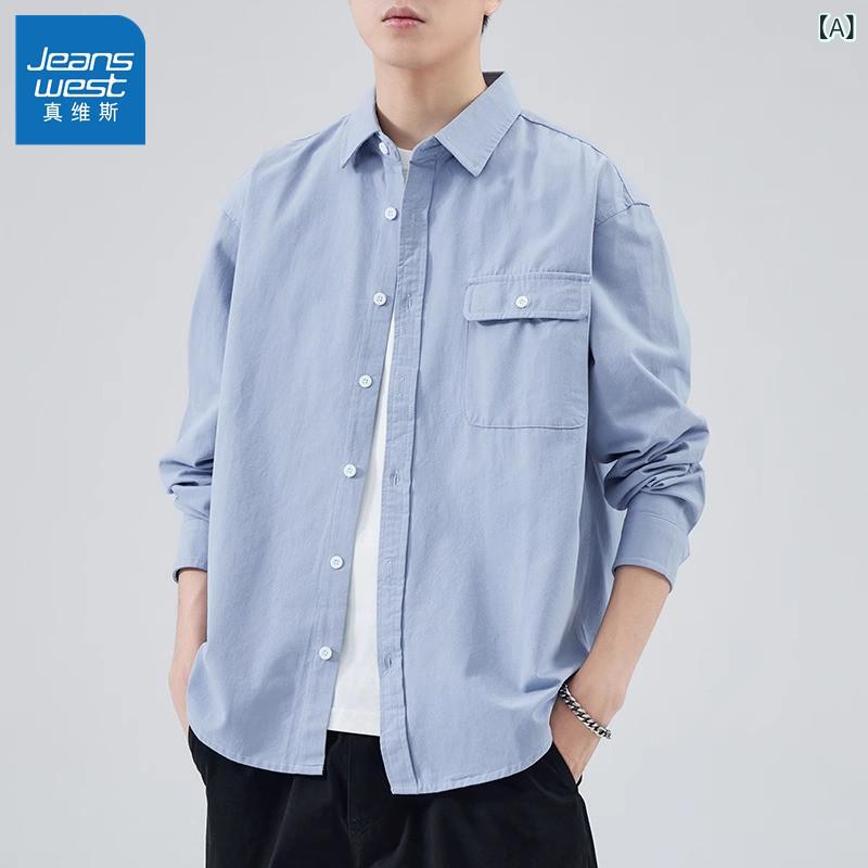 シンプル メンズ Ｙシャツ Jeanswest 和風 シンプル 長袖 シャツ メンズ 2025年 ゆったり 春秋 綿 ワークシャツ