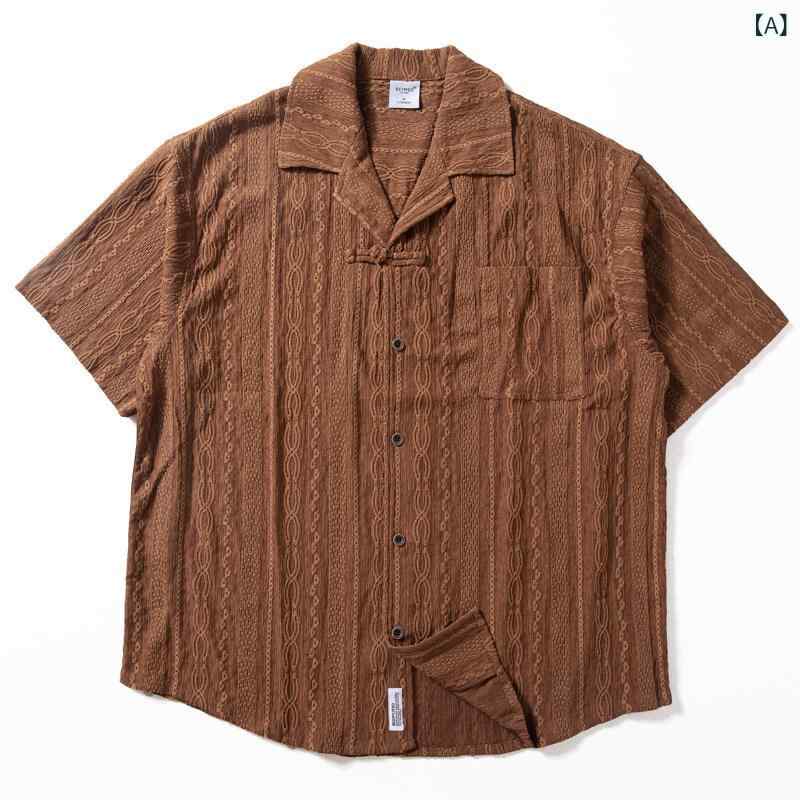 メンズ　アジアン　ファッション メンズ 半袖 シャツ レトロ 肌に 優しい 通気性の ある トップス 和風 ジャカード 織り エスニック