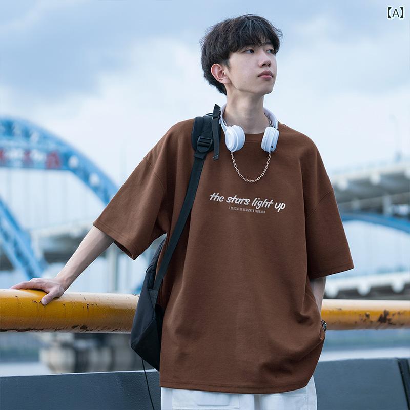 メンズ　ストリート　シャツ コーヒー シティ ボーイ 和風 半袖 Tシャツ メンズ 夏 2025年 綿 アメリカン ストリート ゆったり