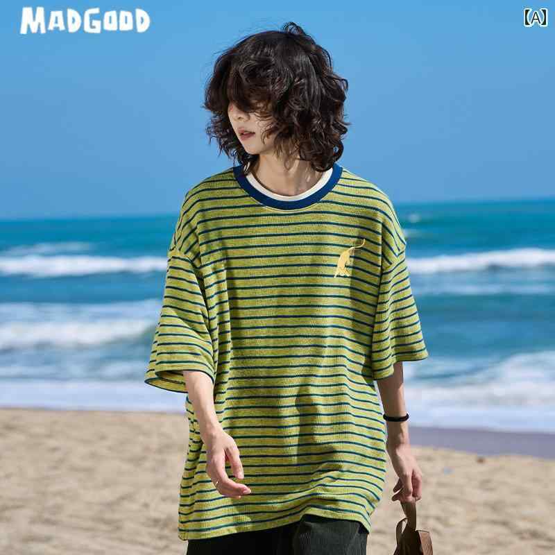 プルオーバー レディース 可愛らしい Madgood 和風 ゆったり 対照 縞模様 編み物 柄 子ネコ 通気性 半袖 プルオーバー 二人組