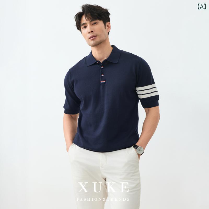 ニット 半袖 Tシャツ ニット カラーマッチング ポロシャツ メンズ 半袖 夏 Tシャツ カジュアル ビジネス リヨセル 冷感 通気性 ドレープ