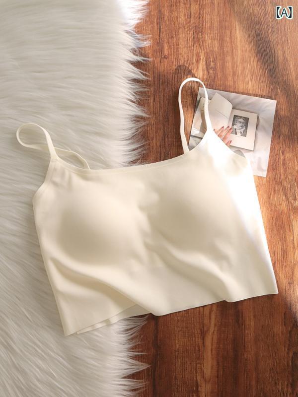 キャミソール スリムフィット 胸 パッド 一 体型 シームレス ベスト 下着 女性用 ボトムス 美しい 背中 露出 防止 多機能 ブラキャミソール