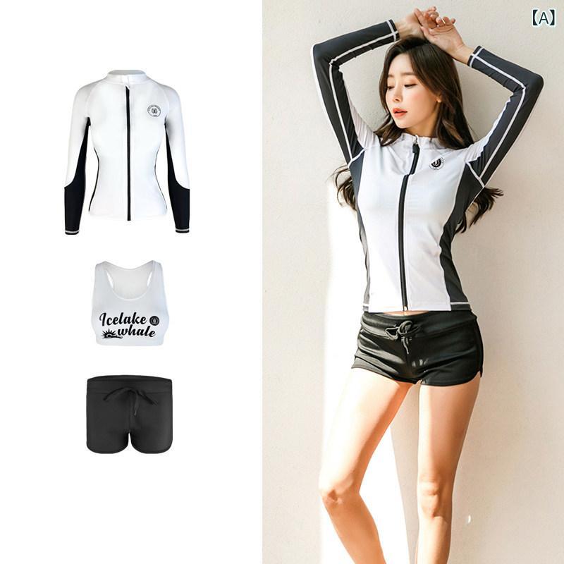 スポーツ ダイビング スーツ 韓国 スプリット ウェットスーツ 速乾 ジッパー 日焼け防止 クラゲ 服 メンズ レディース 長袖 水着 サーフィン スーツ カップル