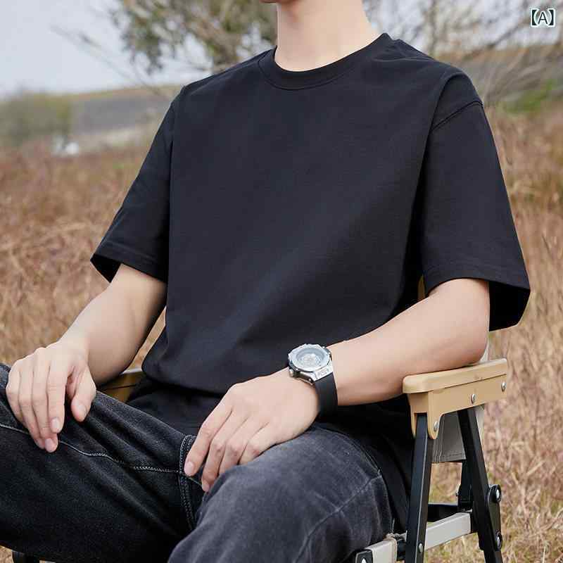 Tシャツ 無地 厚手 コットン Tシャツ メンズ 半袖 夏 ゆったり 大きいサイズ コーマ 綿 カジュアル ブラック トップス