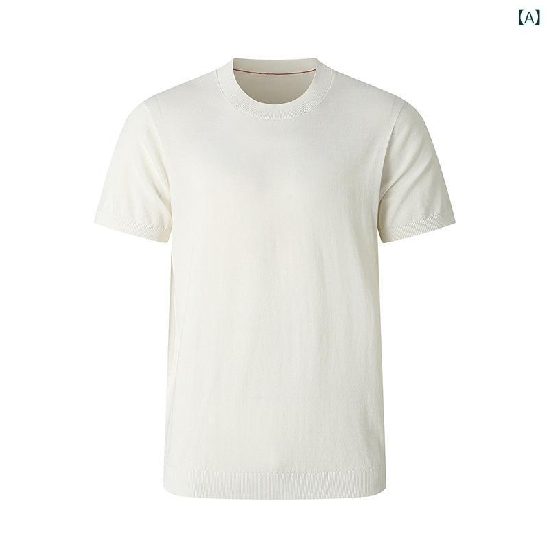 メンズ 短袖 クルーネック ニット Tシャツ ゆったり 通勤用 無地 接触冷感 吸湿速乾 軽量 コットン混 トップス 普段使い