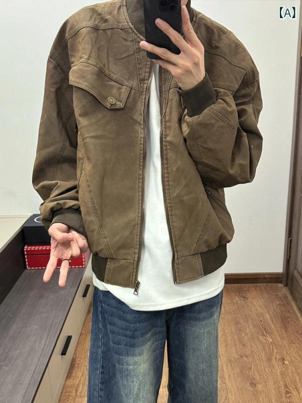 ma1 ボンバー ジャケット 春の メンズと レディース向け クリーン フィット ショート ワークウェア ジャケット。 アメリカン レトロ 野球 ユニフォームの オールド ハリントン
