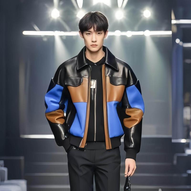 メンズ ライダース 今季 ライダージャケット カラー ブロック メンズジャケット 2025 春 / 秋冬 スタイル レザージャケット ブラック ジャケット