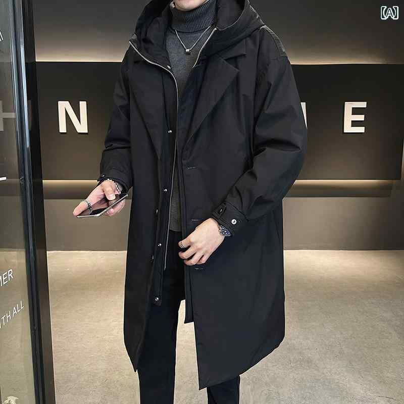 メンズ コート ジャケット 今期 ミドル丈 ダウン ジャケット メンズ 冬 厚手 フード付き 防寒 服 24 フェイク ツーピース 韓国 ウインドブレーカー 暖かい
