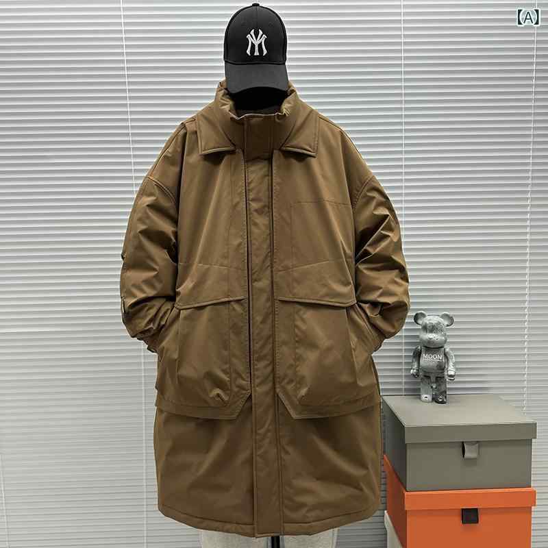 メンズ コート ジャケット 今期 メンズ ダウン ジャケット 秋冬 スタイル ミドル 丈 フェイク ツーピース スタンドカラー トレンチコート 暖かい て 厚手 パーカー ゆったり フィット。