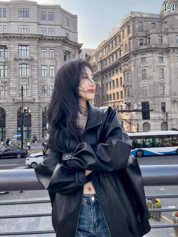 レディース ライダース 今季 美影ぼうし 皮ジャン 否色合い YooGirls◆ 御前上等 黒いこと レトロ なめし革上衣 レディース 時間 自動二輪車 服 朦々たる メンズ レディースファッション-コート・ジャケット
