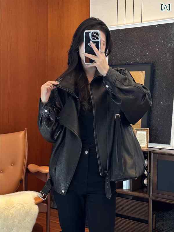 レディース ライダース 今季 美シルエット 皮ジャン ノーカラー バブル レザー パイロットな レトロ ジャケット クール レザージャケット コーヒー カラー ダブル モーター サイクル|サポートシェアグローバル