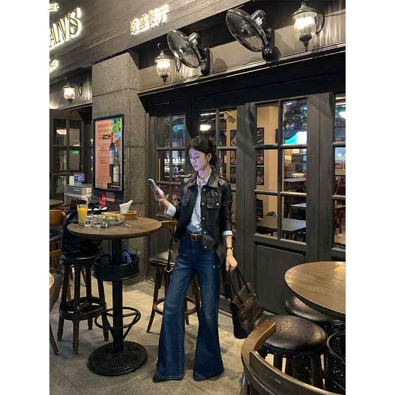 レディース ライダース 今季 美シルエット 皮ジャン ノーカラー Goodbye Xiaowei ブラック ショート PU レザージャケット レディース 秋 長袖 スリムフィット オーバー サイズ カラー ジャケット トップス