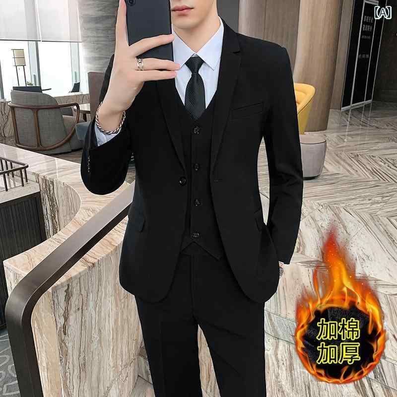 フォーマル メンズ テーラードジャケット 裏起毛 厚手 スーツ メンズ スリム ビジネス フォーマルな 服装 プロの 暖かい 新郎 ウェディングドレス 冬