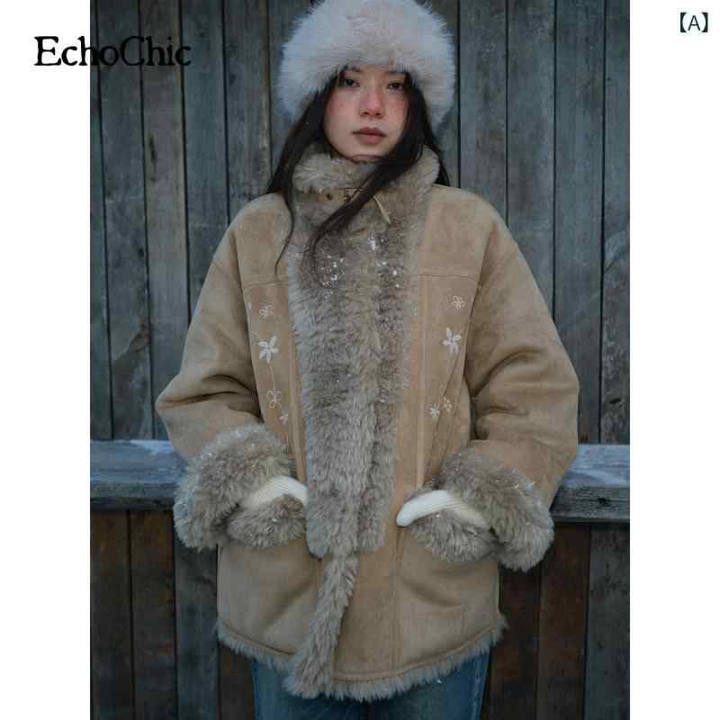 レディース ライダース 今季 美シルエット 皮ジャン ノーカラー EchoChicMisty Pasture Returns リバーシブル ミドル 丈 コート ファーカラー スエード フリース 付き 冬物|サポートシェアグローバル