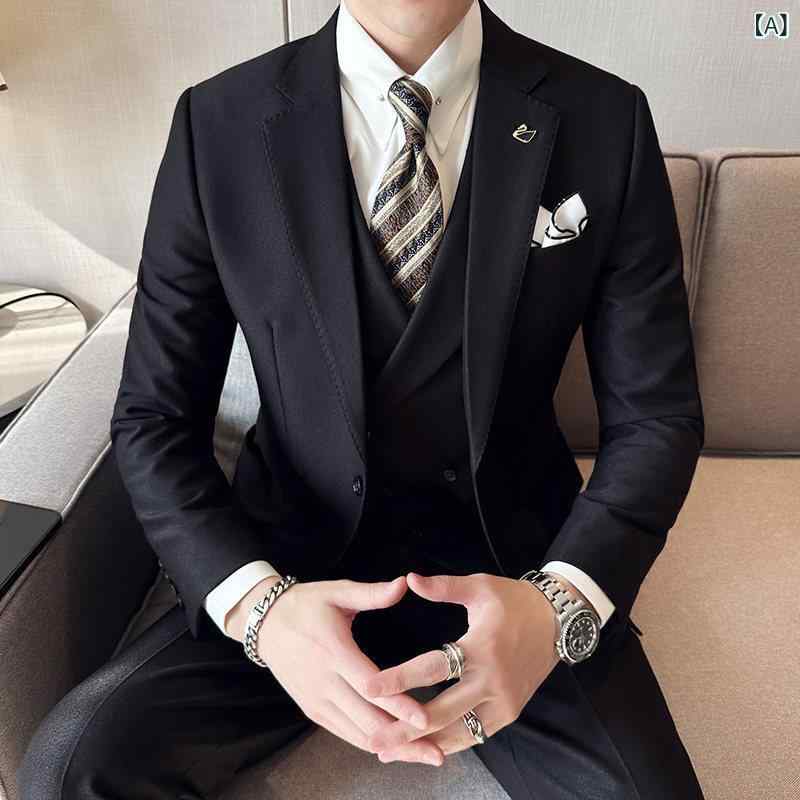 フォーマル メンズ テーラードジャケット 秋冬 ビジネス フォーマル ウール スーツ スリー ピース メンズカジュアル スリム 結婚式 新郎 ジャケット 14,282円