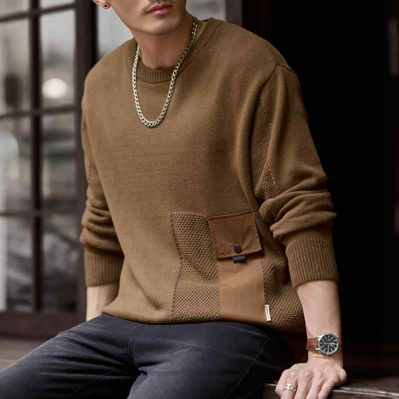 メンズ 秋冬 レトロ クルーネック ゆったり ニットセーター 暖か トップス ベーシック カジュアル 普段使い フィット