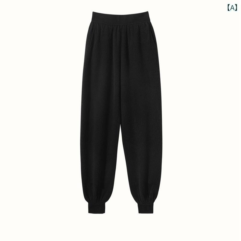 レディース 編み物ズボン下 カシミール混 填まる 衣嚢付き添い人 ドローストリング 表現スタイル 心地よい 普段使い走り 秋冬 生あたたかい 伸ばすこと ボトムス