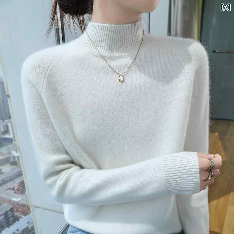 ニットセーター レディース カシミヤ ハーフハイネック ゆったり プルオーバー 無地 インナー 暖か 柔らかい 高級感 軽量 普段使い トップス｜サポートシェアグローバル