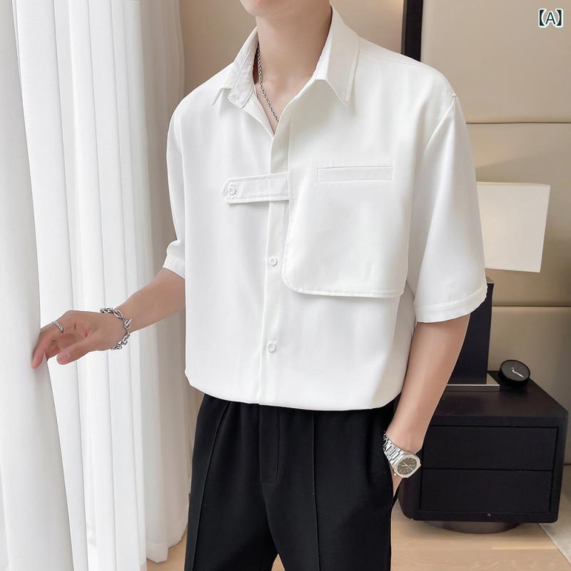 メンズ 半袖シャツ ゆったり 襟付き 無地 カジュアル シンプル 大人風 夏用 トップス 普段使い 軽量 吸湿速乾 綿素材 ベーシックスタイル
