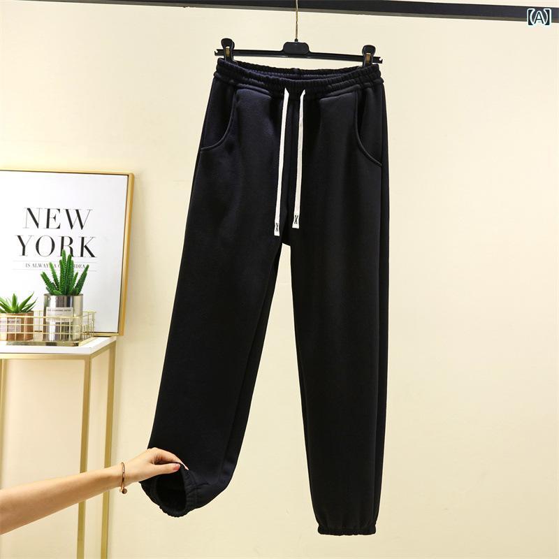 レディース 秋冬 フリース スウェットパンツ 裾絞り ロングパンツ スリム 保温 厚手 ゆったり 大きめサイズ レジャー 普段使い 運動着 ストレッチ コットン混 暖か 細見え ワイドシルエット