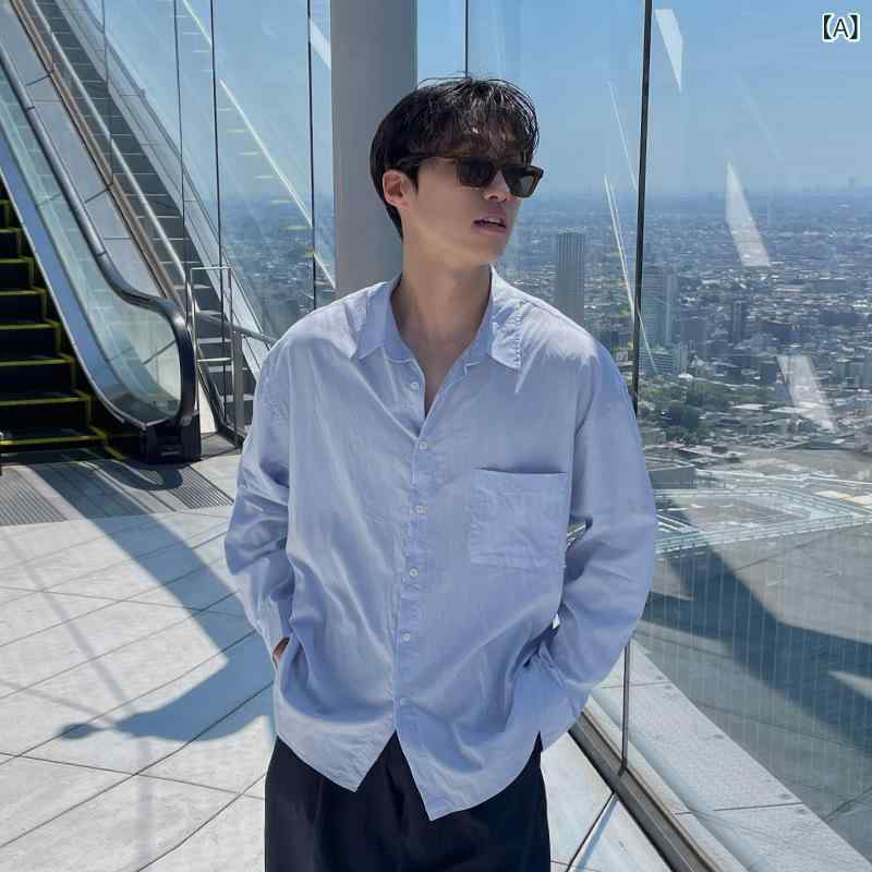 シャツ メンズ 春夏 長袖 シンプル 若者向け カジュアル デイリー トップス 爽やか 軽量 綿素材 日常使い 百搭