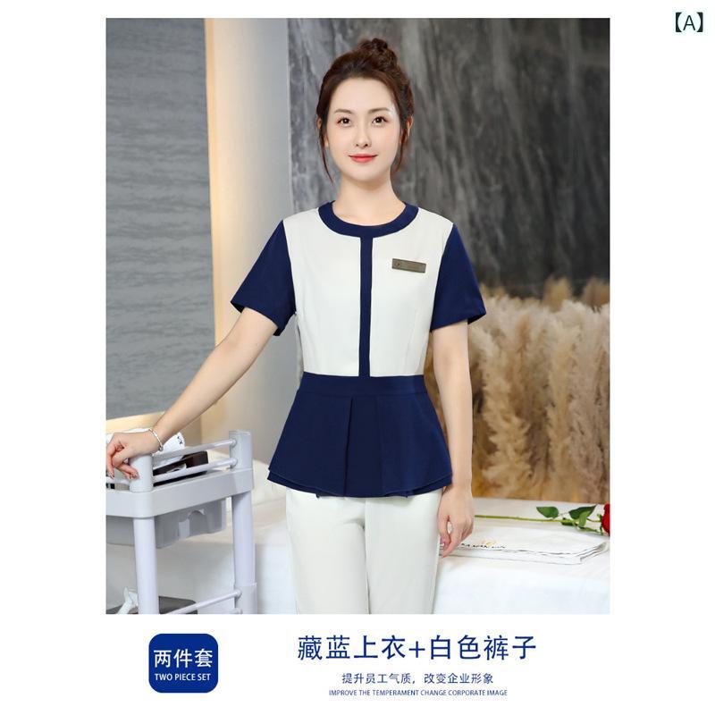 作業服 美容師用 ユニフォーム セット 春夏 レディース ネイルサロン SPA 足浴店 養生館 対応 快適 軽量 綿素材 通勤 普段使い スタイリッシュ