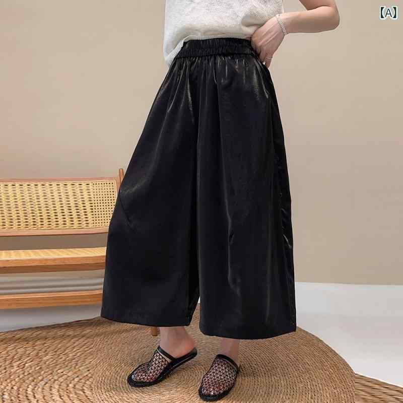 レディース 夏用 ハイウエスト ワイドレッグ パンツ 伸縮性 ゆったり 9分丈 ストレート 通気性 吸湿速乾 カジュアル 普段使い ファッション 軽量 シルエット