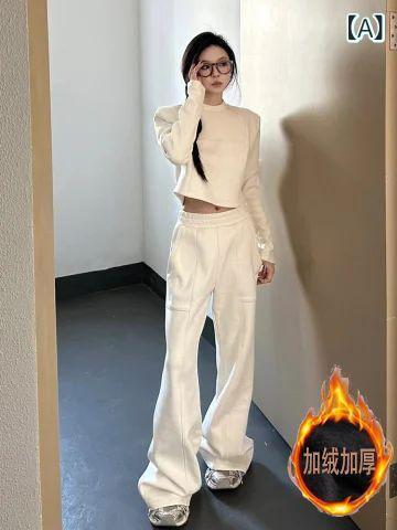 パンツ レディース 秋冬 ゆったり カジュアル 運動 ワイドレッグ フレア ロング丈 厚手 フリース 暖か ドレープ 柔らかい素材 日常使い