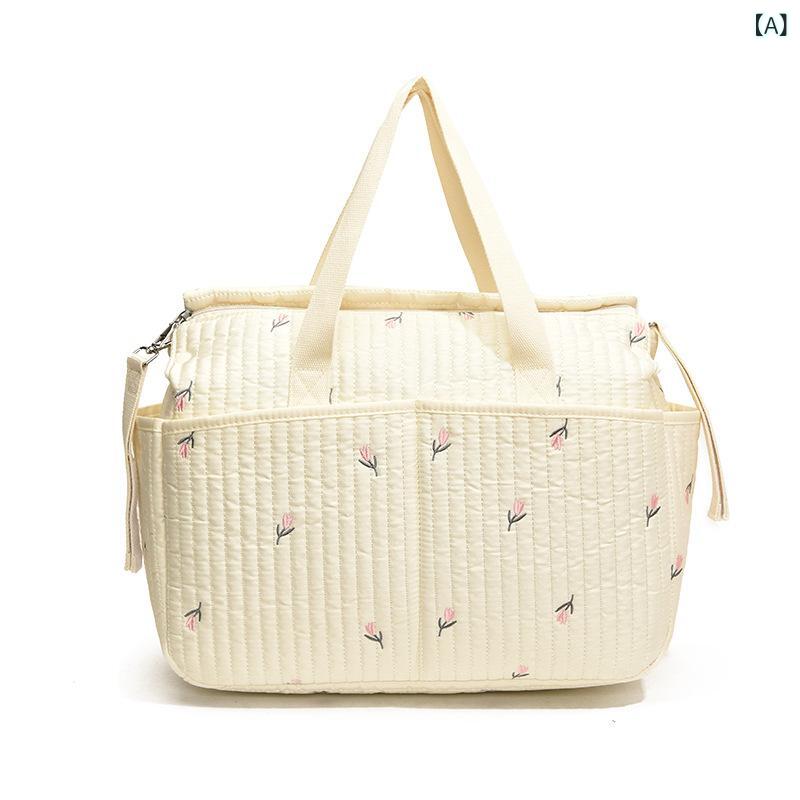 マミーバッグ 大容量 母子用 ハンドバッグ ベビー用品収納 ミルクボトル おむつ掛け 刺繍クマ柄 韓国 軽量 普段使い 外出サポート ショルダーバッグ ポータブル
