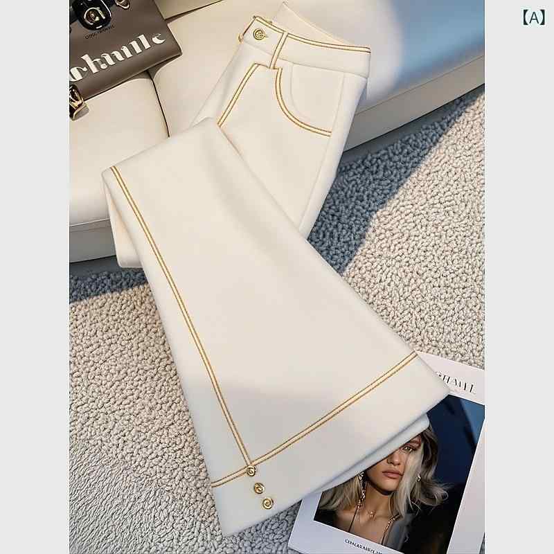レディース 秋冬 ホワイト フレアパンツ ロング丈 高級感 スリム効果 エレガント スタイルアップ 脚長 軽量 伸縮性 通勤用 普段使い