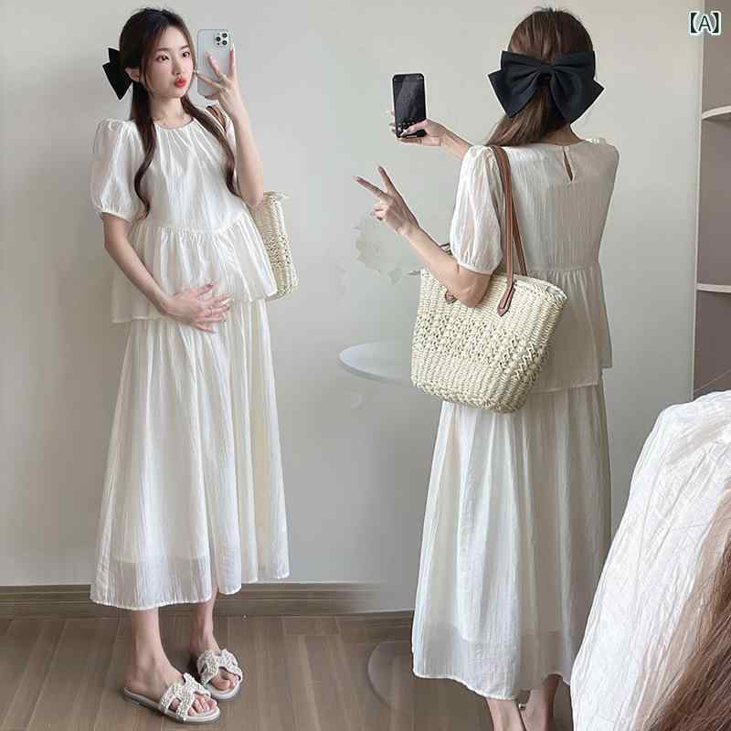 マタニティ 夏 ワンピース 短袖 ゆったり フェイクツーピース 爽やか 軽量 通気性 妊婦服 妊婦用 ドレス ワイドシルエット 涼しい 妊婦向け 夏服
