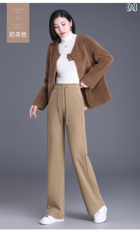 レディース ウール ワイドレッグパンツ 秋冬 高級感 ドレープ感 カジュアル ストレート 普段使い ベーシック 落ち感 暖かみ ファッション ボトムス|サポートシェアグローバル