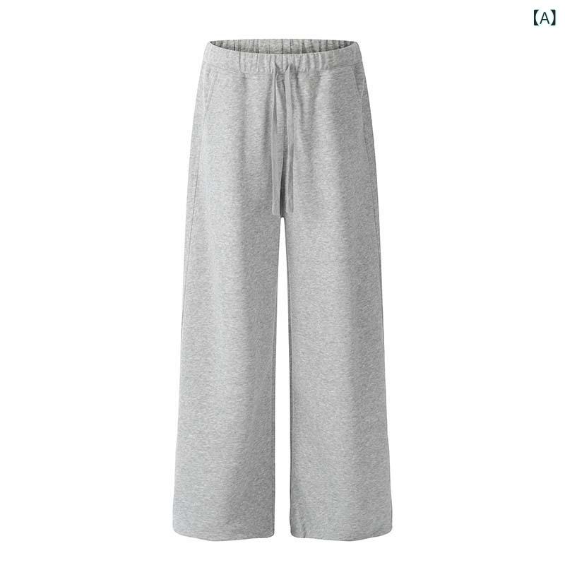 メンズ スポーツパンツ アメリカンスタイル 単色 シンプル ストリートファッション カジュアル ワイドレッグ ストレート レッグ ロングパンツ 男性用 ズボン 普段使い 軽量 伸縮性 コットン混 ブラック グレー ネイビー 通年使用