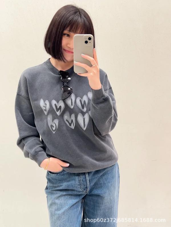 レディース スウェット 春 ハート柄 プリント グレー フリース ビッグシルエット カジュアル クルーネック 普段使い 柔らかい 暖かみ トップス 6,123円