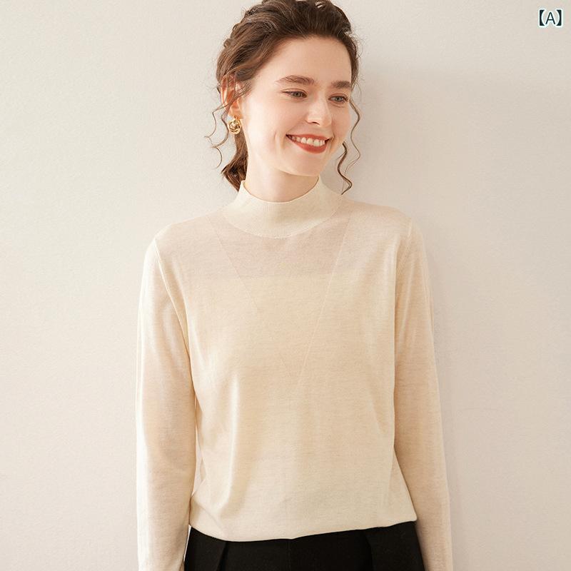 レディース 春夏 シルク ニット インナー トップス 薄手 ハーフハイネック 高級感 合わせやすい 軽量 伸縮性 普段使い