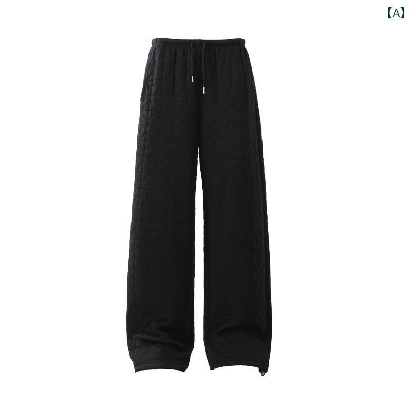 パンツ ユニセックス ワイドレッグ ストレート スウェットパンツ 菱形格子柄 ハイウエスト シンプル ゆったり 春秋 カジュアル 普段使い リラックスフィット