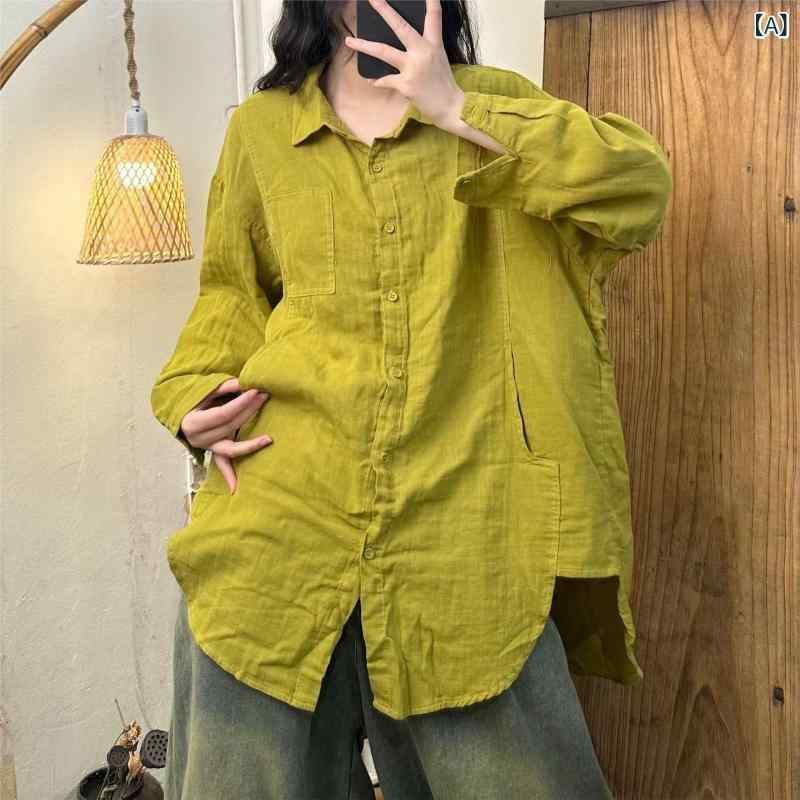 シャツ レディース 秋冬 ロング丈 ゆったり ビッグシルエット シンプル 親肌 二層綿 柔らかい 暖か 通勤 普段使い トップス カジュアル