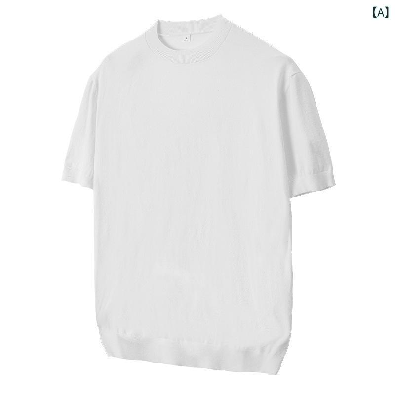 Tシャツ メンズ 短袖 夏用 高級感 フィット カジュアル クルーネック ニット 伸縮性 質感 普段使い 軽量 吸湿速乾