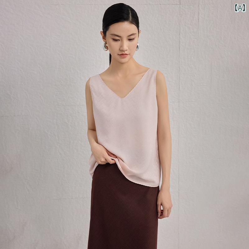 レディース ノースリーブ トップ 地絹 原料品 ジャカード 織り 繻子 出どころ 分かりやすい  軽さ 吸湿 速乾 通い用 普段使い走り トップス プルオーバー 無袖 厚地の外套 亭主もち用  磨き上げる 表現スタイル 生まれ変わり衣料繊維 混