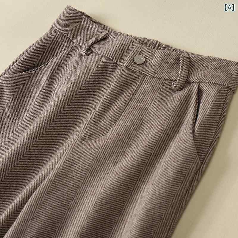 レディース パンツ 秋冬 厚手 羊毛 ウール ストレート ハイウエスト ワイドレッグ 高級感 ヘリンボーン柄 防寒 ロング丈 暖かみ 日常使い 4,512円