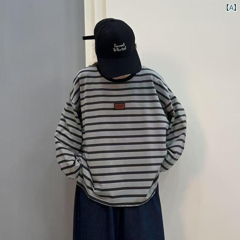 レディース 長袖 ストライプ Tシャツ クルーネック ゆったりシルエット カジュアル トップス 秋 日常使い ベーシック 合わせやすい