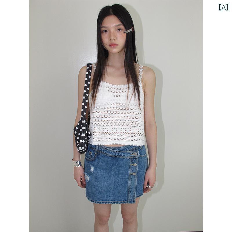 トップス レディース 夏用 キャミソール クロシェ ざっくり編み 重ね着 短丈 韓国 百搭 通気性 軽量 コーディネートしやすい 涼しい