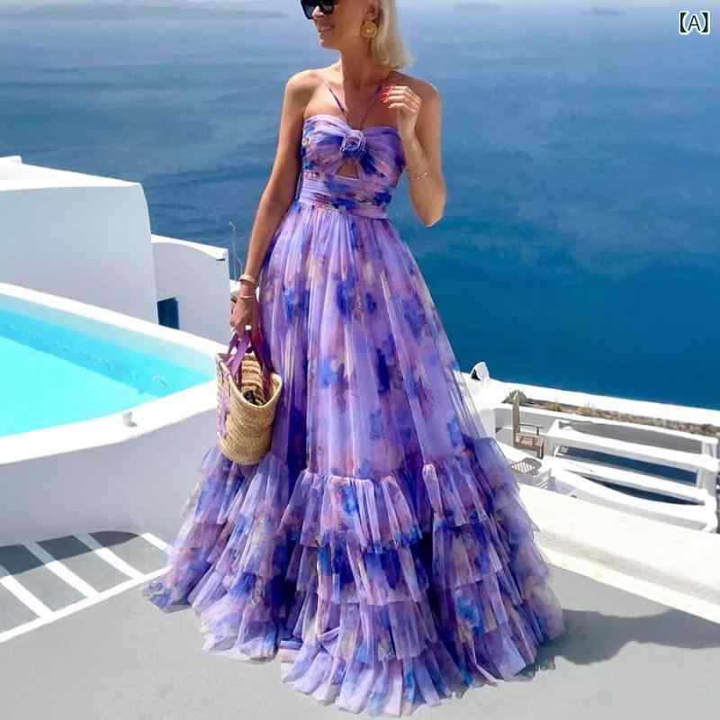 レディース ノースリーブ サスペンダースカート 花柄プリント 立体フラワー 装飾 ワイドフレア ビッグシルエット カジュアル 普段使い 軽量素材