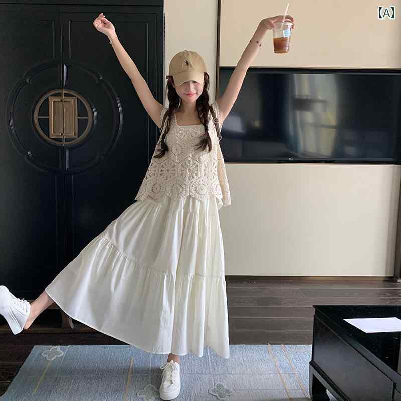 レディース 夏 クロシェ キャミワンピース 花の冠yd より良い 仕掛ける ノースリーブ 透け感 軽さ 綿織物混 膝丈 女子らしい 表現スタイル 日常使い走り