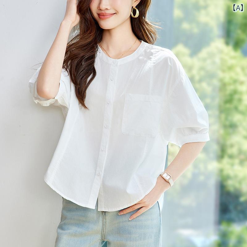 ティーシャツ レディース 短袖 白 綿織物 ゆったり か細い影ぼうし 丸首 夏用 韓国表現スタイル 心地好い トップス 普段使い走り 通気性