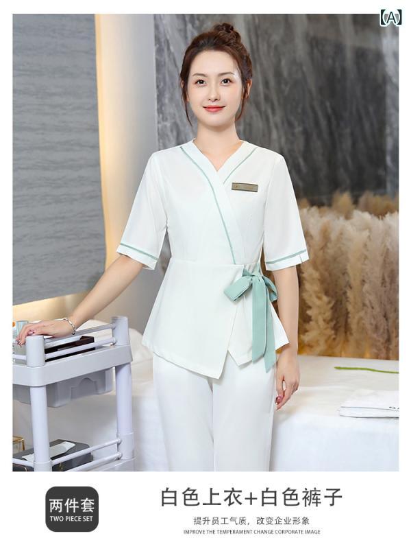 美容師制服 レディース 半袖 美容室用 スパ用 ネイルサロン用 足もみ用 足浴用 プロ ユニフォーム スタイリッシュ ｜サポートシェアグローバル