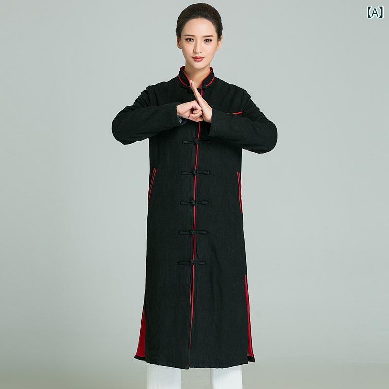 太極服 女性用 秋冬 厚手麻素材 道袍 スカート 武術 道服 動きやすい 快適 吸湿速乾