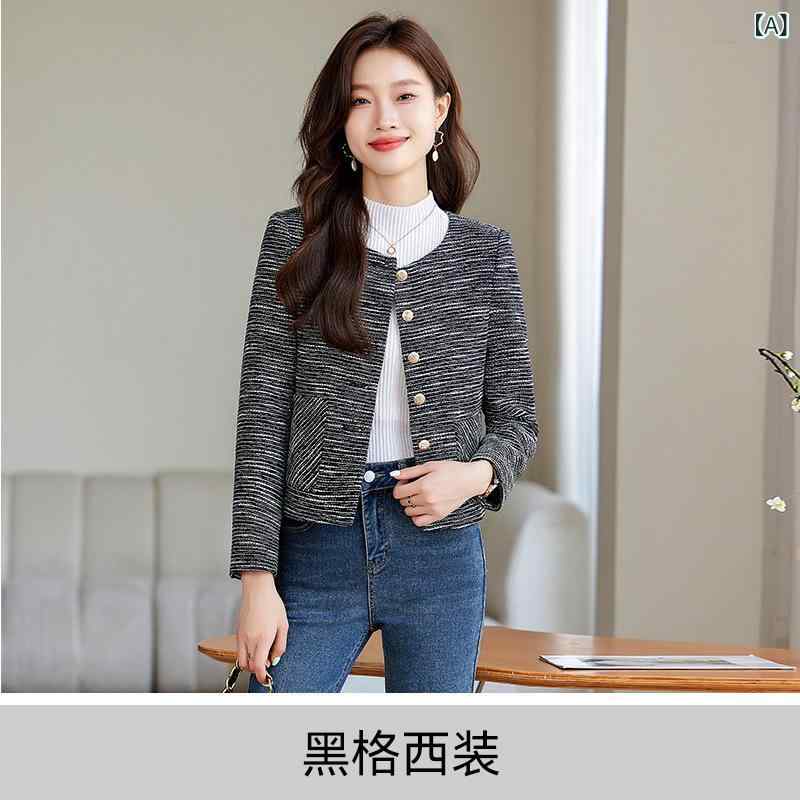 ジャケット レディース 秋冬 テーラード ショート丈 小柄向け 韓国 エレガント スリムフィット 上品 シルエット 通勤用 ビジネス オフィス 着こなし 軽量 ストレッチ 素材 洗練
